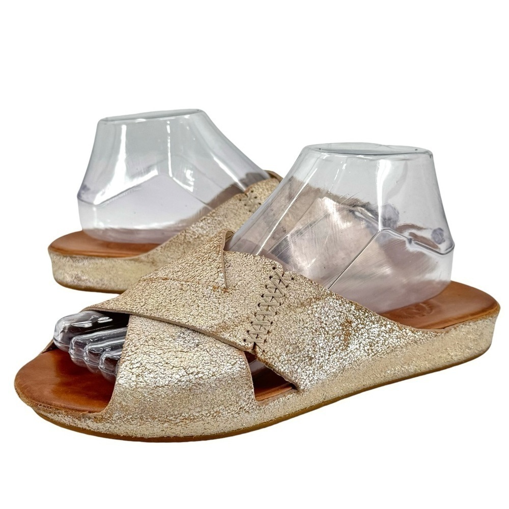 Johnston & Murphy Sonya Gold Leather Sandals Slip On Open Toe COMFY | Size 9.5